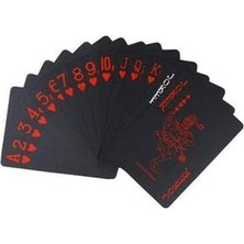 Vuralsin38 Spelt Iskambil Kağıdı Destesi Oyun Kartları Su Geçirmez Pvc Parlak Siyah Deste 8,7cm x 5,7cm 54'lü (Kırmızı)