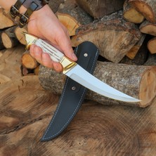 Köse Mehmet Av Bıçağı 34 cm - Geyik Boynuzu Sap - Kurt Başlı