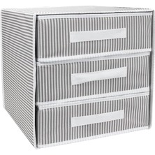 Vuralsin38 Katlanabilir Üç Çekmeceli Dolap Düzenleyici Çamaşır Organizeri Takı Kutusu Gardrob Kumaş Düzenleyici 32X32X32CM (1)