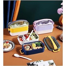 Vuralsin38 Bento 1600ML Lunchbox 2 Katlı Çelik Sefer Tası Yemek Kutusu (Lacivert)