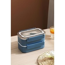 Vuralsin38 Bento Lunch Box Ofis-Okul Için Yeni Nesil Sefer Tası Çift Kat 4 Bölme Paslanmaz Çelik F494 Lacivert
