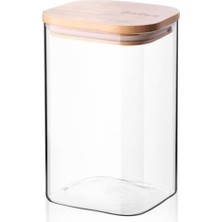 Vuralsin38 1100ML Sızdırmaz Vakumlu Bambu Kapaklı Borosilikat Cam Kavanoz – Hava Geçirmez & Dayanıklı Gıda Saklama Kabı (10CM x 17CM)