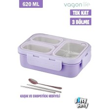 Vuralsin38 Lunch Box 620 ml Tek Kat Üç Bölmeli Metal Kaşıklı Yeni Nesil Sefer TASI-FFLBOX7097
