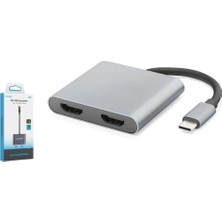 Hadron HDX7875 Type-C To 2x HDMI Dişi Görüntü Dönüştürücü 4K 30 Hz - Gri