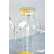 Vuralsin38 800 ml Bambu Kapaklı Borosilikat Cam Kare Yağlık