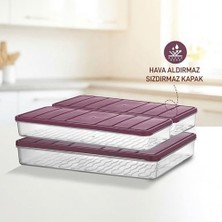 Vuralsin38 3'lü Set (1 Adet 2,25 2 Adet 1 Lt.) Nora Organizer Buzdolabı Buzluk Düzenleyici Saklama Kabı-Mürdüm