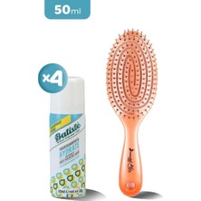 Vuralsin38 Üç Boyutlu Oval Saç Fırçası Turuncu ve Batiste Kuru Şampuan x 4