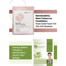 Dermal 3 Katmanlı Rose Gold Göz Maskesi ve Nemlendirici, Pürüzsüzleştirici ve Yumuşatıcı Zeytin Özlü Kolajen Maske Seti