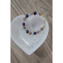 c-bhadu naturel 8 mm Rudrashka, Lepidolit, 6 mm Anjelit Doğal Taş Bileklik