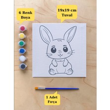 Nostaljik Lezzetler Sevimli Tavşan Baskılı Tuval Boyama Aktivite Seti 19X19 cm (Tuval, Fırça ve 6 Renk Akrilik Boya Seti)