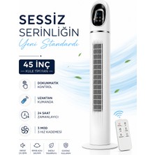 Smayling Kule Tipi Vantilatör 45 Inç, Uzaktan Kumandalı, 3 Hız Kademeli, 3 Modlu (Normal/doğal/uyku), Salınımlı, Dokunmatik Kontrollü, 24 Saat Zamanlayıcılı, Beyaz