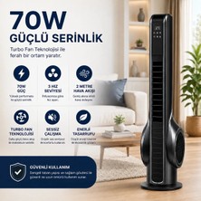 Smayling Turbo Akıllı Fan 70W Uzaktan Kumandalı Kule Vantilatör, Aromaterapi Özellikli, Dokunmatik LED Ekranlı, 3 Hız Kademeli, 3 Modlu, 12 Saat Zamanlayıcılı, Sessiz Çalışma, Salınımlı Fan