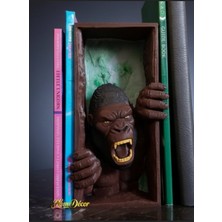 3D Baskı Zamanı Goril Temalı 3D Kitap Tutucu - Dekoratif Kitaplık Düzenleyici - King Kong Book Nook