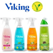 Viking Premium 4'lü Çok Amaçlı, Banyo, Mutfak, WC Temizleyici Paket 750 ml x 4 Dağ Nanesi ve Turunç Bahçesi