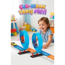 Farbu Oyuncak 34 Parça Çek-Bırak Arabalı 234cm Yarış Pisti 360 Derece Kolay Montaj Taşınabilir Oyuncak Yarış Seti