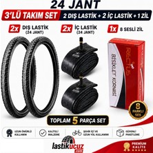 Servis 24X1.95 Dış Lastik (Throne) ve Iç Lastiği Bisiklet Lastiği ve Iç Lastik (2 Şer Adet Takım) + 1 Adet 8 Sesli Bisiklet Kornası
