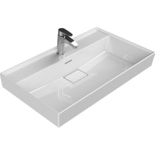 Turkuaz Cerastyle Sharp Etajerli Lavabo 80*48 cm Kolay Temizlik ve Şık Görünüm Sunar