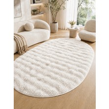 Saraz Halı Oval Bubble Ultra Soft Puffy Kaymaz Taban Peluş Tavşan Tüyü Halı Beyaz