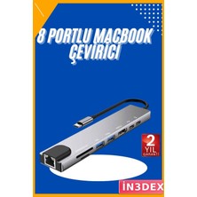 İn3dex 8 Portlu Type-C Hub Dönüştürücü 4K HDMI USB 3.0 Sd Kart Okuyucu