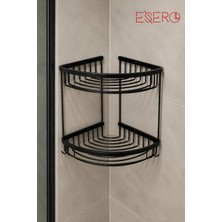 Esero CA-20319 Model 2 Katlı Köşe Duş Rafı Siyah Banyo Rafı Paslanmaz Çelik Duvar Tipi Şampuanlık Köşe Düzenleyici 26X28X17 cm