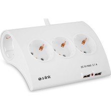 S-Link Akım Koruma Beşli Masaüstü Grup Priz 2 Adet 2.1A Usb Şarj Soketli Beyaz Renkli SPG9-5-15