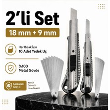 BantPazar Metal Gövdeli 2’li Maket Bıçağı Seti 18 mm + 9 mm 20 Yedek Uçlu