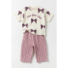Joy Kids Kız Çocuk %100 Pamuk Rahat Takım (2-5yaş) (Beyaz-Lila)