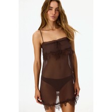 Penti Brown Jasmin Şifon Dantelli Gecelik