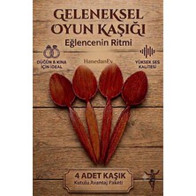 Hanedanev 4 Adet Kutulu Ahşap Görünümlü Plastik Kaşık Oyun Kaşığı Düğün Kına Eğlence Kaşığı
