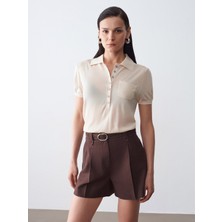 Dilvin 10874 Lyocell Karışımlı Polo Yaka Bluz-Taş