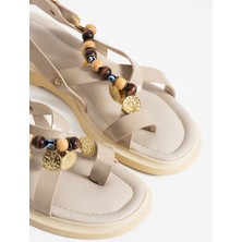 Duxal Shoes Greta Kadın Boncuklu Parmak Arası Sandalet Rahat Taban
