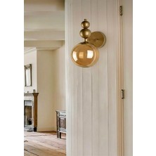 Burenze Modern Bal Camlı Pilli Aplik 1 Adet Tak Çalıştır Aç Kapa Butonlu Kablosuz Eskitme Gold Sarı