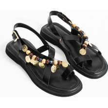 Duxal Shoes Greta Kadın Boncuklu Parmak Arası Sandalet Rahat Taban