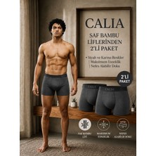 Qulat Calıa Erkek Bambu Boxer 2’li Paket Gri Renk Nefes Alan Esnek Yumuşak Dokulu Boxer