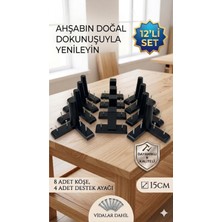 Legora Wood Design 1. Sınıf Gürgen Ağacı Siyah Mobilya Kanepe Koltuk Tv Ünitesi Mobilya Ayakları 12’li Set Köşe Ayak ve Destek Ayağı 15 cm Robot Süpürge Uyumlu