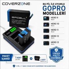 CoverZone 1 Adet Batarya Gopro Hero 9 Hero 10 Hero 11 Hero 12 ile Uyumlu 3 Slot LCD Ekranlı USB Batarya Şarj Cihazı AHDBT-901 Batarya Destekli Hızlı Şarj Ünitesi | (GO901 Şarj Cihazı ve Pil)