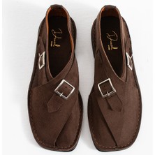 Duxal Shoes Cooper Içi Hakiki Deri Süet Kadın Sandalet Tokalı Günlük Rahat Ayakkabı - Babet