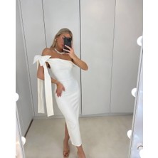 Moda Feminen Beyaz Krep Elbise 582938