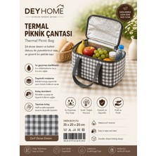 Deyhome Termal Piknik Çantası 35X20X20 cm Isı Yalıtımlı Soğuk Sıcak Tutucu Ekose Desenli Taşıma Çantası