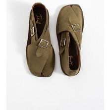 Duxal Shoes Cooper Içi Hakiki Deri Süet Kadın Sandalet Tokalı Günlük Rahat Ayakkabı - Babet