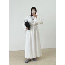 Moda Aksa 0 Omuz Detay Elbise Beyaz