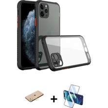 Pileli Store Pilelistore™ iPhone 11 Pro Kılıf Nova Asil Özel Seri - Siyah 3D Antistatik Cam Ekran Koruyucu + Renkli Kamera Lens Koruma Cam - Pe