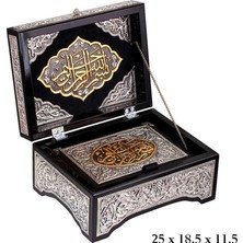 Blackcraft 925 Ayar Gümüş ve Altın Kaplama Işlemeli Kur'an-I Kerim ve Ceviz Ahşap Sandık Seti (Özel Koleksiyon Boyu)