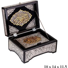 Blackcraft 925 Ayar Gümüş ve Altın Kaplama Işlemeli Kur'an-I Kerim ve Ceviz Ahşap Sandık Seti (Büyük Boy)