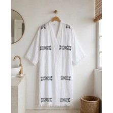 Orbit Müslin Kimono Bornoz, Saçaklı Plaj Elbisesi, Yazlık Sabahlık, Hafif Kurulanma Örtüsü, Spa Hamam Havuz ve Tatil Kullanımı