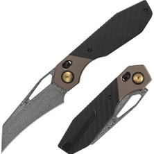 Kansept Qtro | Bronz Eloksallı Titanyum + Fitilli Karbon Fiber + G10 Kakma Sap | Damascus Çelik Çakı | K1118VH2