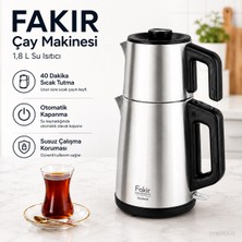 Fakir Paslanmaz Çelik Elektrikli Çay Makinesi 1.8 Litre Alt Hazneli Çaycı Su Isıtıcı Geniş Hacim Sıcak Tutmalı 360 Döner Tabanlı