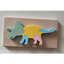 3D Baskı Zamanı Eğitici Dinozor Figürlü Ahşap Görünümlü 3D Yapboz - Çocuklar Için Triceratops Puzzle ve Oda Dekoru