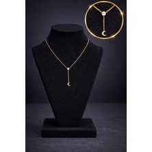 Mdm Style Minimal Zirkon Taşlı Ay Uçlu Gold Kolye