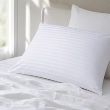 Orbit Beyaz Pamuk Saten Çizgili Yastık Kılıfı 50X70 cm 83 Tel 1 cm Şeritli Otel Tipi Yumuşak Nefes Alan Pamuklu Saten Yastık Kılıfı 2'li Set